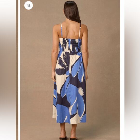 mon renn twilight palms blue & cream strappy midi summer sun dress size small - Picture 4 of 9